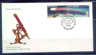 Space Cyprus 13.  10.  1986 Halley ' S Comet Official Fdc photo