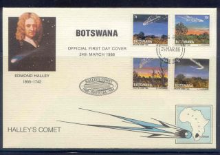 Space Botswana 24.  03.  1986 Halley ' S Comet Official Fdc 