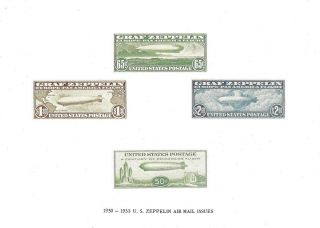 U.  S.  1930 - 1933 U.  S.  Zeppelin Air Mail Issues Reproductions On 10x7 Card photo