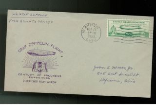1933 Graf Zeppelin C 18 Century Progress Cover Akron photo