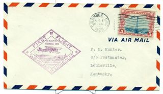 1928 Cam Flight Card 16s3 Columbus,  Oh To Louisville,  Ky.  Continental Air Lines photo