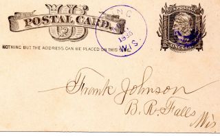 Irving Black River Falls Wi.  1885 Purple Ink Dial & Killer F.  Johnson Cachet Sntn photo