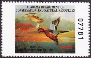 1992 Alabama State Duck Stamp Never Hinged Vf photo
