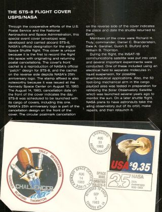 Sts - 8 1983 Official Nasa Cover & Folder,  Flown On The Challenger Shuttle,  1909 photo