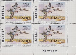 1988 Idaho State Duck Stamp Bottom Right Block Never Hinged Vf photo