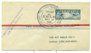 1926 Us Cam Flight Cover 3s1 Chicago To Kansas City,  Mo. photo