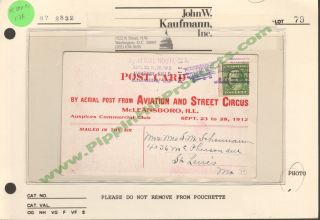 1912 Pioneer Air Mail Post Card September 58th Flying Meet; Mcleansboro,  Il photo