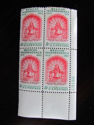 U.  S.  Stamp Plate Block Scott 1157 4 Cent Mexican Independence 1960 photo