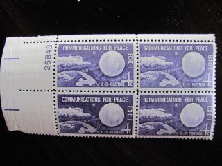 U.  S.  Stamp Plate Block Scott 1173 4 Cent Echo I - Communications 1960 photo