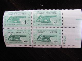 U.  S.  Stamp Plate Block Scott 1178 4 Cent Fort Sumter 1961 photo