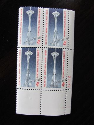 U.  S.  Stamp Plate Block Scott 1196 4 Cent Seattle World ' S Fair 1962 photo