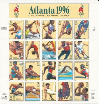 Scott 3068 Atlanta 1996 Centennial Olympic Games 20 Stamp Sheet photo