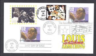 4503 Jazz + 2982 Louis Armstrong First Day & Last Day Dual Fdc photo