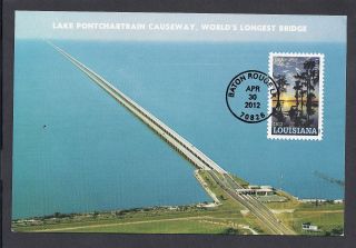 Louisiana Bicentennial Stamp Fdc On Ponchartrain Bridge Postcard photo