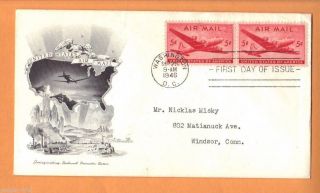 1946 Airmail Airplane (2) 5c C32 Artmaster Fdc Usps Domestic Rate photo