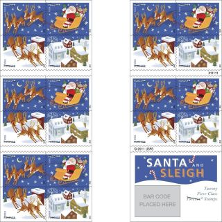 2013 Santa And Sleigh Forever® Stamp Booklet Of 20 Psa photo