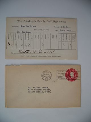 Envelope Stamp 2c West Philadelphia Catholic Girls High School Report Card 1928 photo