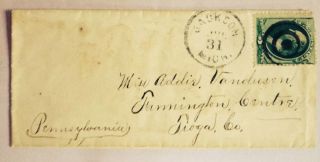 Postal History: 1870s Jackson Mi Cover To Farmington Pa; Bullseye Cancel photo