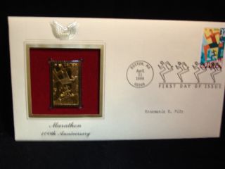 Marathon 100th Anniversary,  1st Day Of Issue Comm Gold Stamp photo