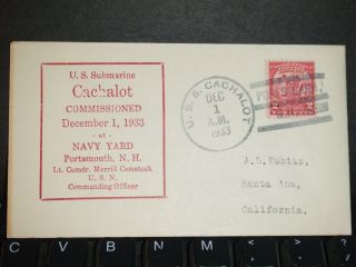 Uss Cachalot Ss - 170 Naval Cover 1933 Commissioned Cachet Portsmouth,  Nh photo