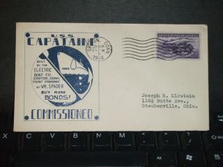 Uss Capataine Ss - 336 Naval Cover 1945 Wwii Herald Commissioned Cachet Groton,  Ct photo