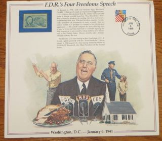 1945 Franklin D Roosevelts Historic Fdr ' S Four Freedoms Speech Stamp Panel Sheet photo