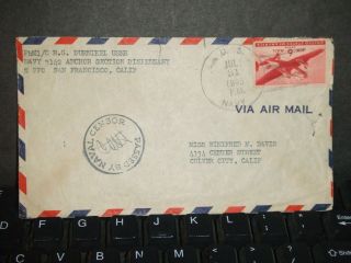 Navy 3142 Manila,  Philippines 1945 Censored Wwii Naval Cover Anchor Dispensary photo