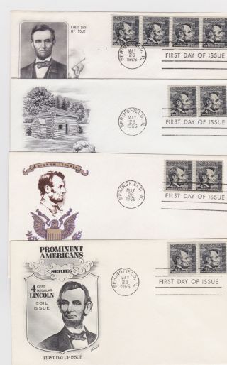 Prominent American,  Four Fdcs Of The 4 Cent Lincoln,  1966, ,  Ua photo