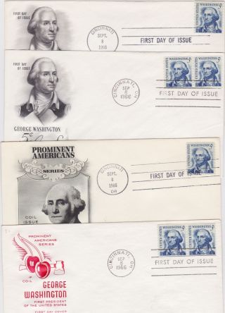 Prominent American,  Four Fdcs Of The 5 Cent Washington Coil,  1966, photo