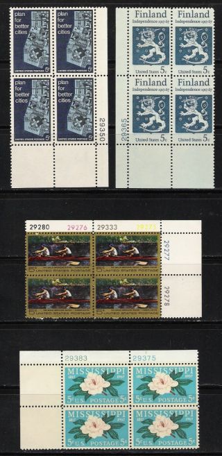 Us 1967 1333 1334 1335 1337 Mississippi,  Finland Plate Blks - / Mlh photo