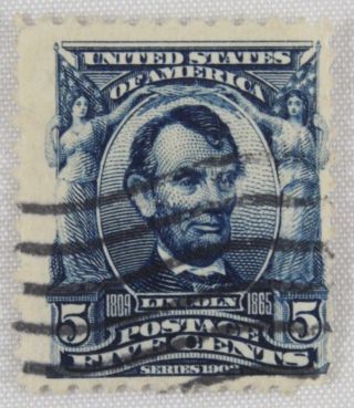 Us Postage United States 304 1903 5 Five Cents Lincoln Blue Stamp Flag Cancel photo