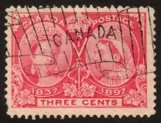1897 Canada - No.  53 (a30) Three Cents,  Bright Rose,  Light Cancel photo