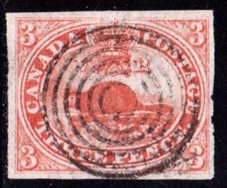 1852 Canada Sc 4d - 3 Penny Beaver Thin Wove Paper With Bullseye Cds - Cv $225. photo