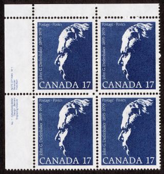 Canada 859 Tl Plate Block John D Diefenbaker photo