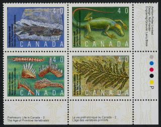 Canada 1309a Br Plate Block Fossils,  Prehistoric Life photo