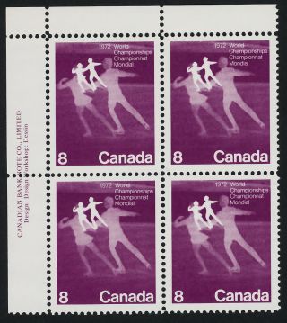 Canada 559 Tl Plate Block Figure Skating,  Sports photo