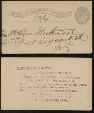 Canada Nova Scotia Qv Stationery 1888 Ohms Customs Parcel Receipt Card photo