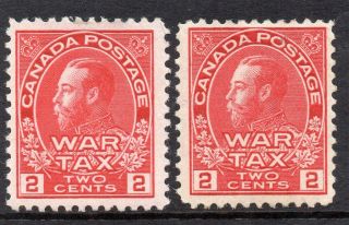 Canada 1915 2c War Tax Both Shades,  Fm.  Sg 229/230.  Cat.  £50. photo