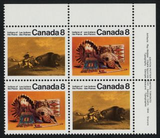 Canada 563ai Tr Plate Block Art,  Plains Indians,  Horse,  Buffalo Chase photo