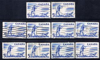 Canada 367 (1) 1957 5 Cent Blue Hunting 10 photo