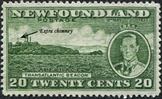 Newfoundland 1937 (kgvi) 20c Green Sg264ec Cv £110.  00 Vf Extra Chimney Error photo
