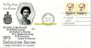 Canada 1973 Sir Robert Borden 6 Cent Pair Tagged Stamp First Day Cover Fdc photo