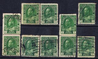 Canada 104 (10) 1915 1 Cent Green & Blue Green George V 10 photo