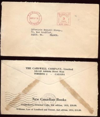 Canada 1936 Meter Cover. . .  Carswell Co Advertising Env. photo
