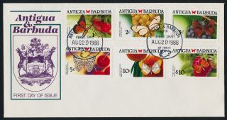 Antigua 1145 - 9,  1161a On Fdc - Butterflies,  Fruit photo