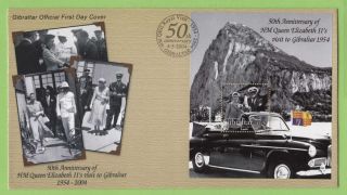 Gibraltar 2004 50th Anniversary Of Qeii Visit Miniature Sheet First Day Cover photo