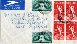 South Africa 1949 Air Mail Cover To England Cds photo
