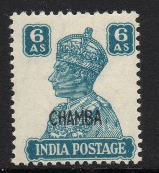 India - Chamba Sg117 1942 6a Turquoise - Green Mtd photo