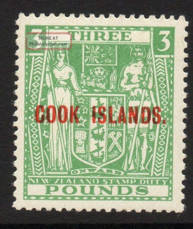 Cook Islands Sg135w 1953 £3 Green Wmk Inverted Mtd British Colonies & Territories photo