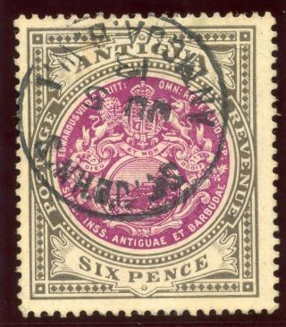 Antigua 1911 Kgv 6d Purple & Drab.  Sg 48.  Sc 36. photo